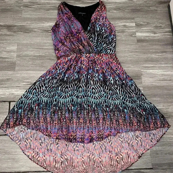 Cynthia Rowley 100% Silk Woman’s Dress 6 Fun Abstract Watercolors Retro High Low - Picture 1 of 7